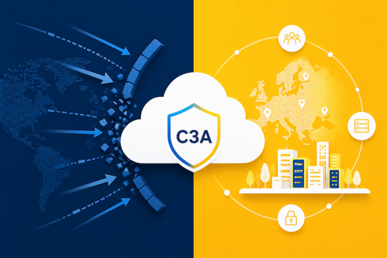 Illustration zum Thema C3A: Die Criteria enabling Cloud Computing Autonomy (C3A) durch das BSI rückt die operative Unabhängigkeit von Cloud-Diensten in den Fokus des Risikomanagements.